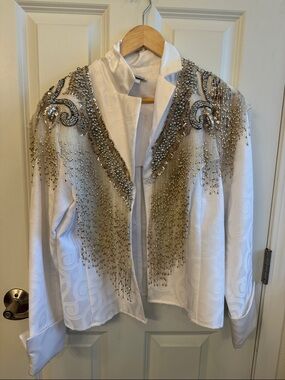Embellished White Beaded Fringe Blazer